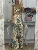 Skraćeni gornji dio hlača s printom Ženski korzet s tregerima i široke hlače s patentnim zatvaračem Kompleti od 2 komada za ljetne praznike Šarena odjeća