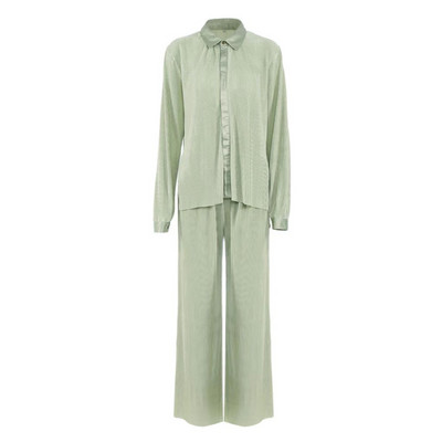 Suured naiste kodurõivad Elegantne plisseeritud kaheosaline komplekt avarate pikkade varrukatega pluusid ja kõrge vöökohaga laia säärega püksid naiste rõivad