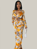 2023. aasta sügise trükitud püksid, kaheosaline komplekt naistele, moodne rev, pikkade varrukatega nöörsärk, vaba pükskostüüm, vabaaja daamiriietus