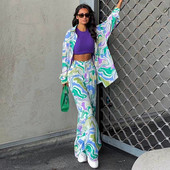 Komplet hlača s jesenskim uzorkom 2023. Ženska odjeća od 2 komada Elegantne košulje dugih rukava Ženska proljetna modna odijela s dugim hlačama visokog struka