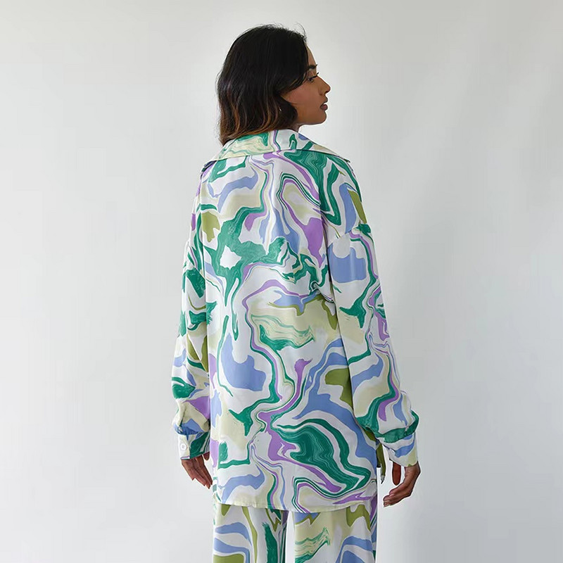 Komplet hlača s jesenskim uzorkom 2023. Ženska odjeća od 2 komada Elegantne košulje dugih rukava Ženska proljetna modna odijela s dugim hlačama visokog struka