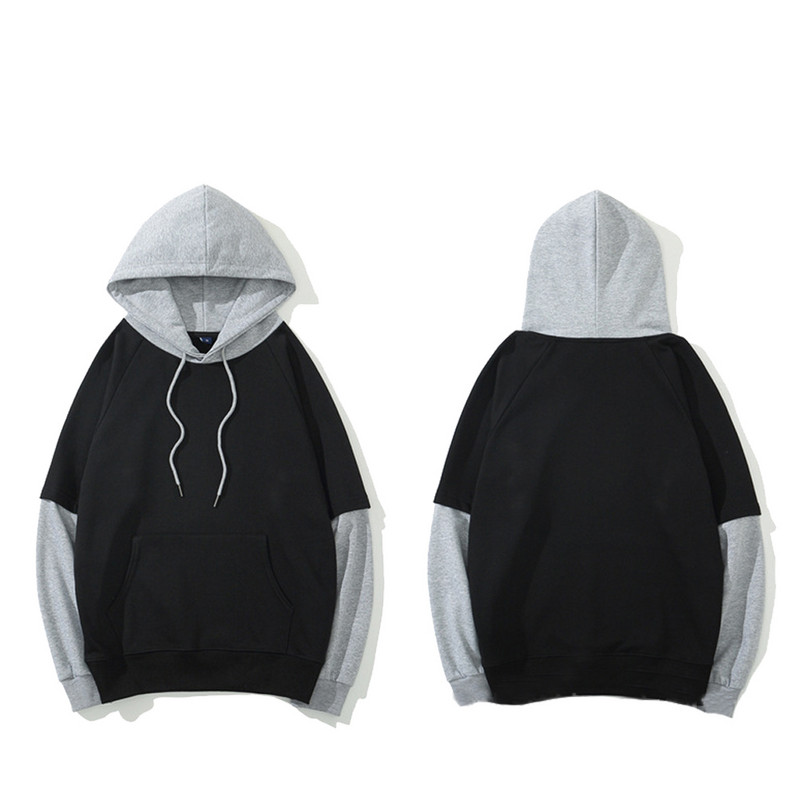 Muške crne oversize majice s kapuljačom Proljetne muške majice s dugim rukavima Hip Hop ulična odjeća Ležerni pulover Patchwork majice s kapuljačom