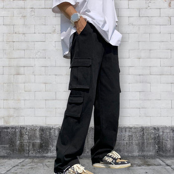 Мъжки карго панталони Едноцветен хип-хоп стил Свободен модел с много джобове Еластична талия Мъжки карго панталони