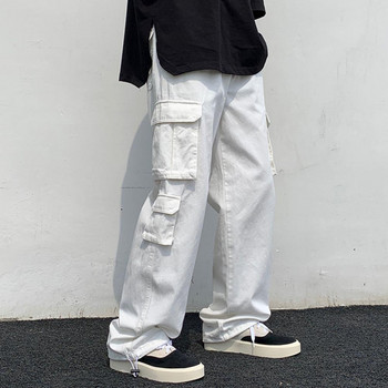 Мъжки карго панталони Едноцветен хип-хоп стил Свободен модел с много джобове Еластична талия Мъжки карго панталони