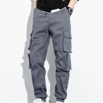 Ανδρικό παντελόνι μονόχρωμο με πολλαπλές τσέπες με κορδόνι ελαστικό φθινοπωρινό παντελόνι μέσης ανθεκτικό στη χρήση παντελόνι Cargo