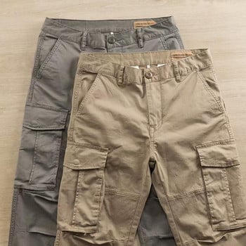 Мъжки панталони Едноцветни много джобове Прави ежедневни карго панталони Леки есенни панталони