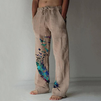 Ανδρικό παντελόνι Κομψό ίσιο παντελόνι με σχέδιο πουλί Μακρύ ίσιο παντελόνι