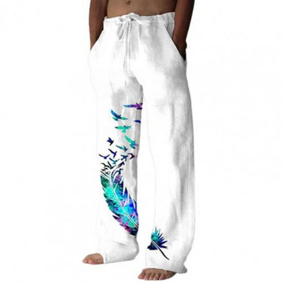 Meeste püksid Stiilsed lahtised linnumustriga sirged püksid Pikad sirged püksid