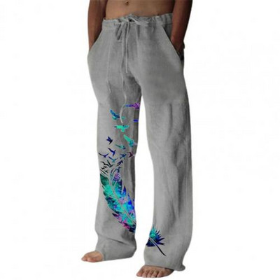 Meeste püksid Stiilsed lahtised linnumustriga sirged püksid Pikad sirged püksid