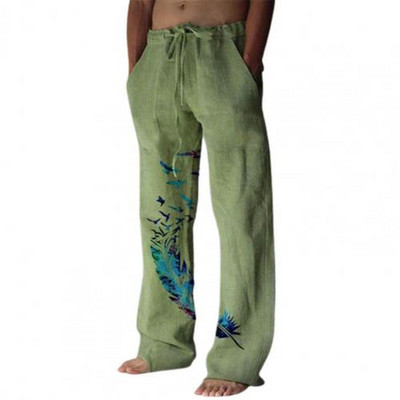 Meeste püksid Stiilsed lahtised linnumustriga sirged püksid Pikad sirged püksid