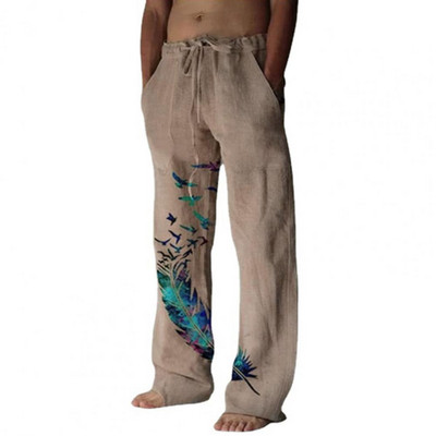 Meeste püksid Stiilsed lahtised linnumustriga sirged püksid Pikad sirged püksid