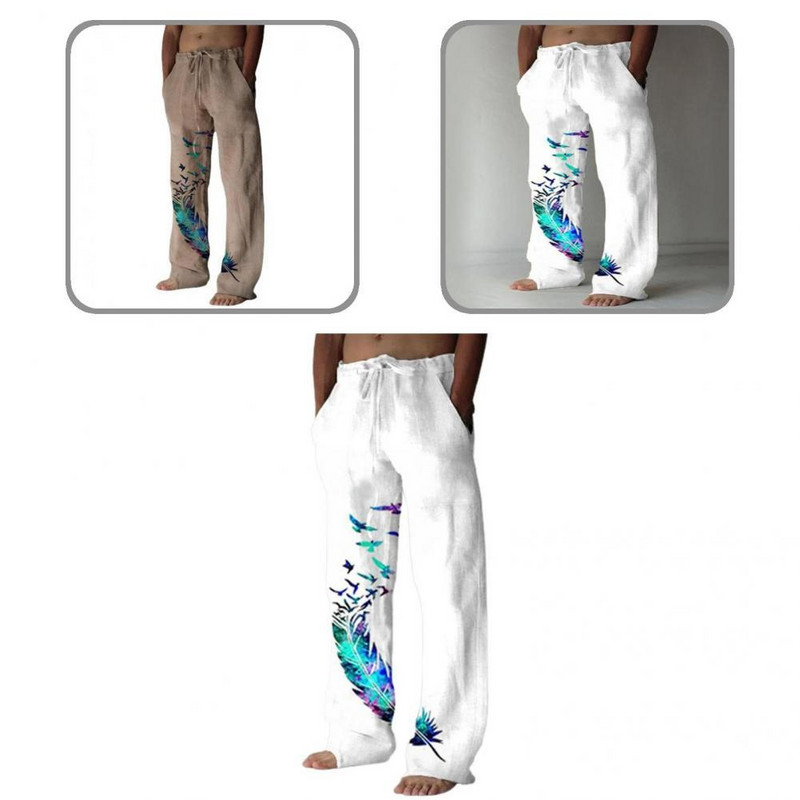 Meeste püksid Stiilsed lahtised linnumustriga sirged püksid Pikad sirged püksid