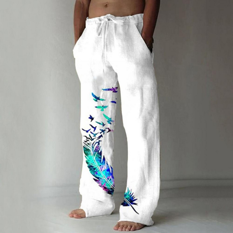 Meeste püksid Stiilsed lahtised linnumustriga sirged püksid Pikad sirged püksid