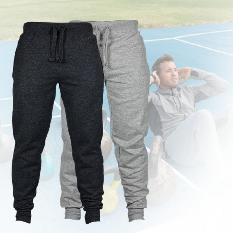 Ανδρικό μονόχρωμο φθινοπωρινό και χειμώνα με κορδόνι περίσφιξης με λουράκι αστραγάλου με δύο τσέπες, εύκαμπτο μη στενό παντελόνι με επίδεσμο αθλητικό παντελόνι