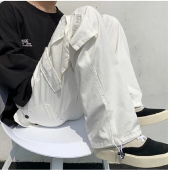Μαύρο/άσπρο casual παντελόνι Ανδρική μόδα Φαρδιά ίσια παντελόνια με φαρδύ πόδι Ανδρικά ρούχα Hip-hop Pocket Cargo Παντελόνια Ανδρικά παντελόνια