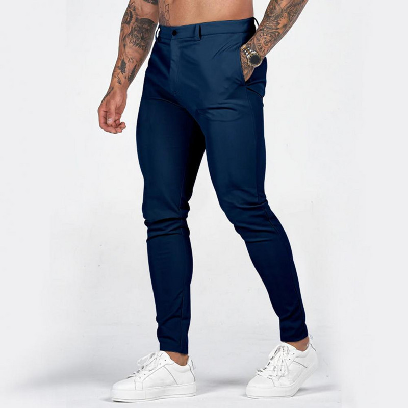 Mugavad meeste püksid Meeste pikad püksid Stiilsed meeste Slim Fit pahkluuni ulatuvad püksid Pehmest hingavast kangast vöökoha keskosa pendeldamiseks