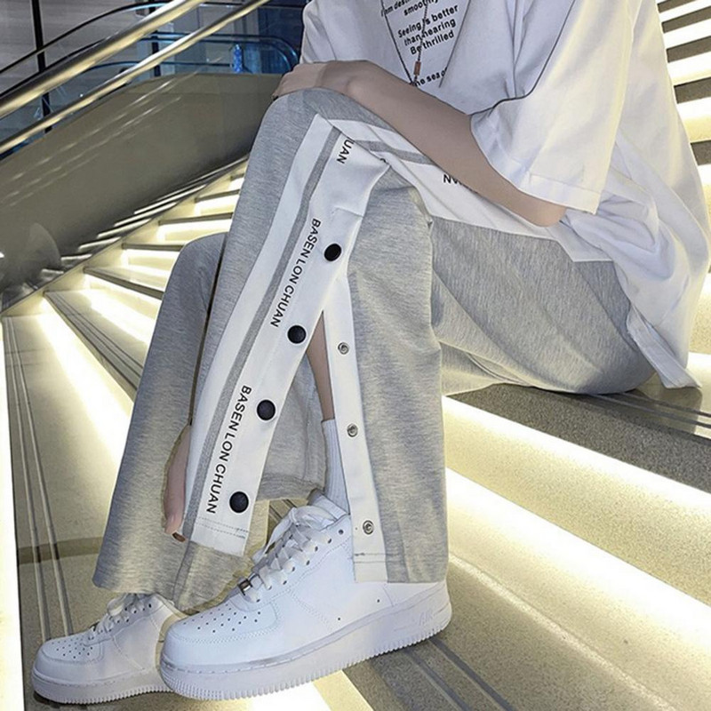 Ανδρικά φούτερ Φαρδιά πλαϊνά κουμπιά με διάσπαση σε όλο το μήκος Χρώμα αντίθεσης Αθλητικό ελαστικό μέσης λεπτό γράμμα τύπωμα Ανδρικό καλοκαιρινό παντελόνι Αντρικό