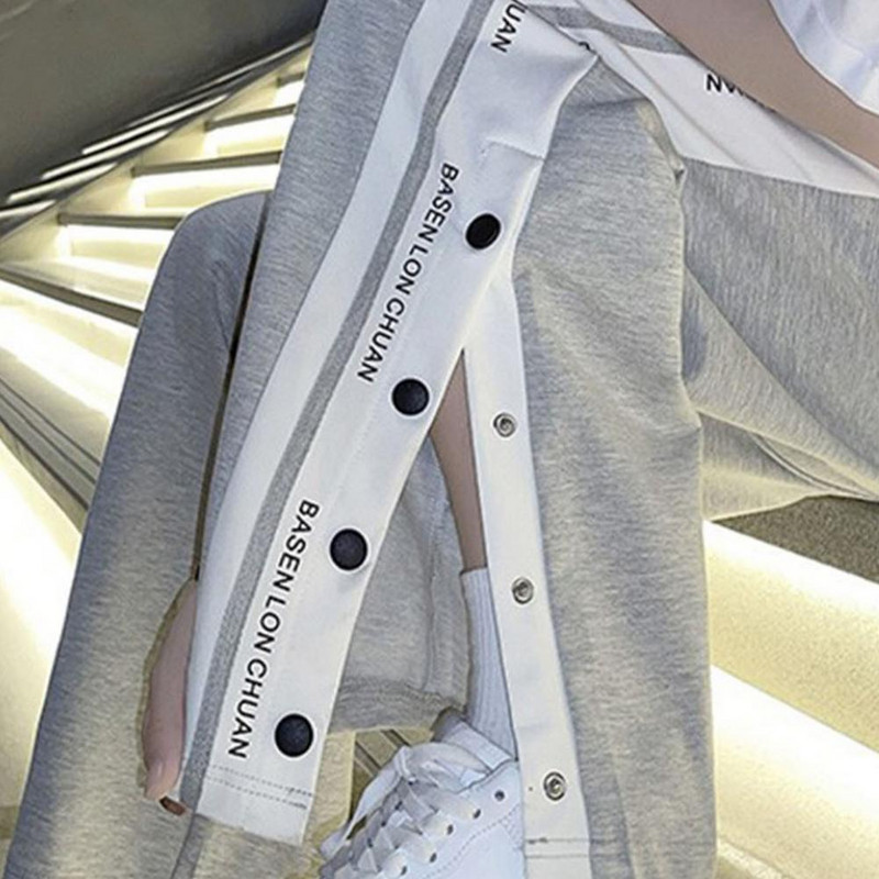 Ανδρικά φούτερ Φαρδιά πλαϊνά κουμπιά με διάσπαση σε όλο το μήκος Χρώμα αντίθεσης Αθλητικό ελαστικό μέσης λεπτό γράμμα τύπωμα Ανδρικό καλοκαιρινό παντελόνι Αντρικό