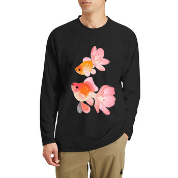 Нова дълга тениска Cherry blossom goldfish 1, ново издание на тениски, корейска модна тениска за момче, мъжки ретро тениски