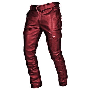 Ежедневни мъжки кожени панталони, модни готически стимпанк панталони, хип-хоп улично облекло, мъжки мотоциклетен панталон с карго джоб
