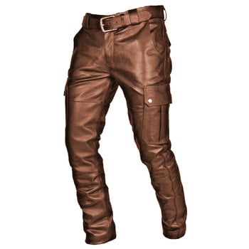 Ежедневни мъжки кожени панталони, модни готически стимпанк панталони, хип-хоп улично облекло, мъжки мотоциклетен панталон с карго джоб