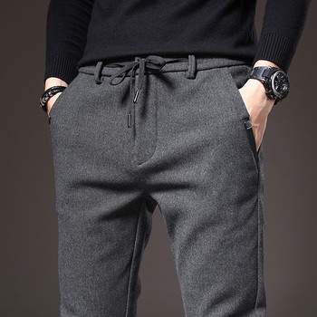2023 Марка Есен Зима Ежедневни панталони от четкана материя Мъжки дебели бизнес работни тънки памучни черни сиви панталони Мъжки