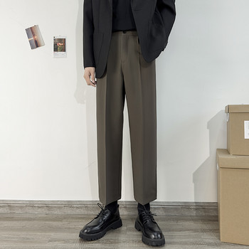 Летни нови корейски модни мъжки панталони за костюми Свободни прави ежедневни тънки панталони Едноцветни черни улични панталони Мъжки