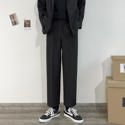 Suvine uus korea mood meeste ülikonnapüksid lahtised sirged vabaaja õhukesed püksid ühevärvilised mustad tänavarõivad meeste püksid