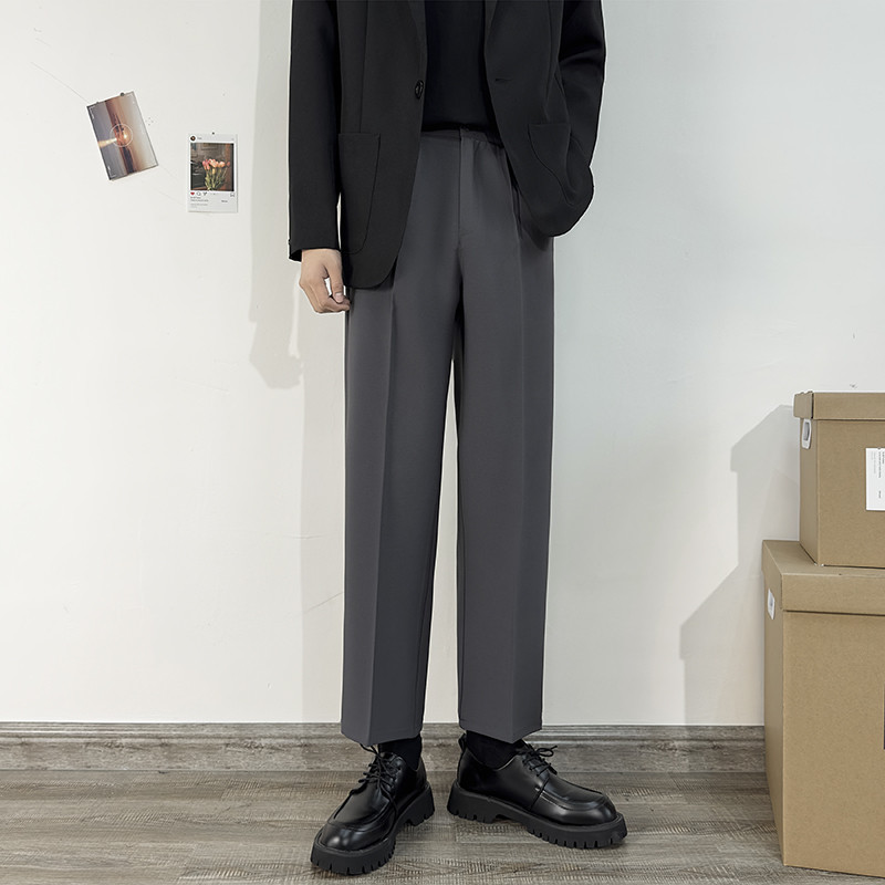 Suvine uus korea mood meeste ülikonnapüksid lahtised sirged vabaaja õhukesed püksid ühevärvilised mustad tänavarõivad meeste püksid