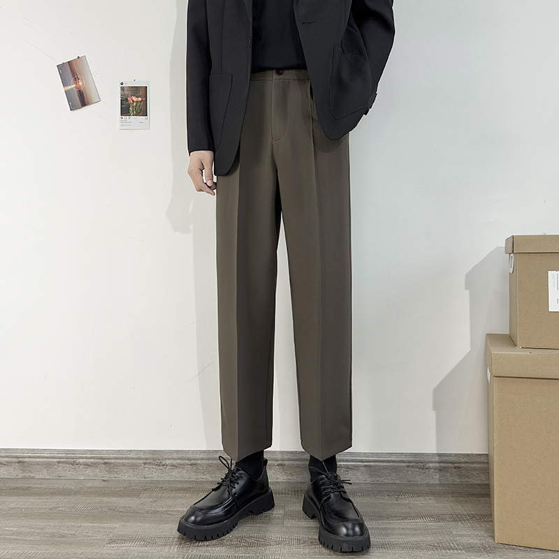Suvine uus korea mood meeste ülikonnapüksid lahtised sirged vabaaja õhukesed püksid ühevärvilised mustad tänavarõivad meeste püksid