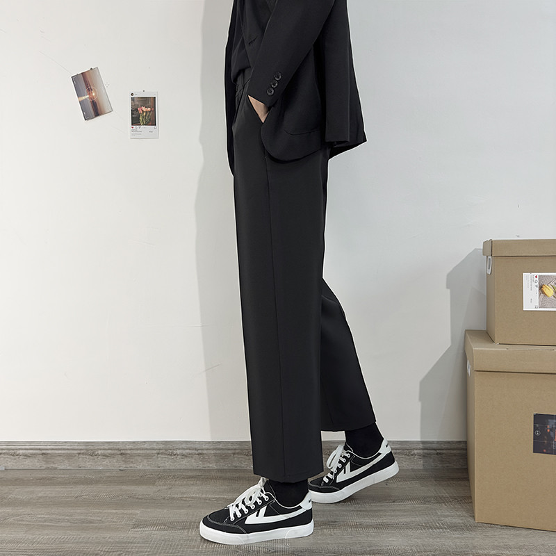 Suvine uus korea mood meeste ülikonnapüksid lahtised sirged vabaaja õhukesed püksid ühevärvilised mustad tänavarõivad meeste püksid