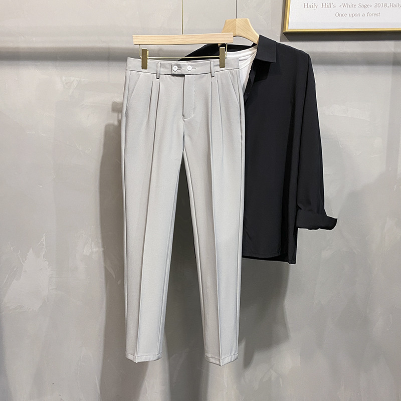 Klasične ležerne muške hlače u 4 boje Proljeće Jesen Nove poslovne modne hlače Udobne ravne hlače do gležnja Sivo Crne