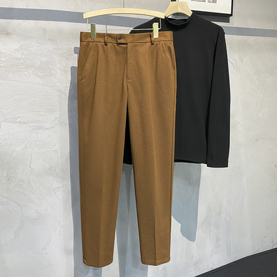 Sügises uued paksud ülikonnapüksid, meeste sirge kardinaga Korea mood Klassikaline äri vabaaja villased pidulikud püksid meeste kohv beež