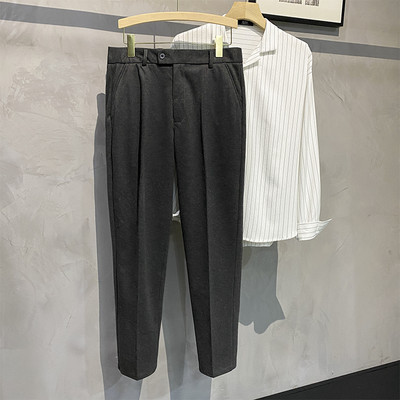 Sügises uued paksud ülikonnapüksid, meeste sirge kardinaga Korea mood Klassikaline äri vabaaja villased pidulikud püksid meeste kohv beež