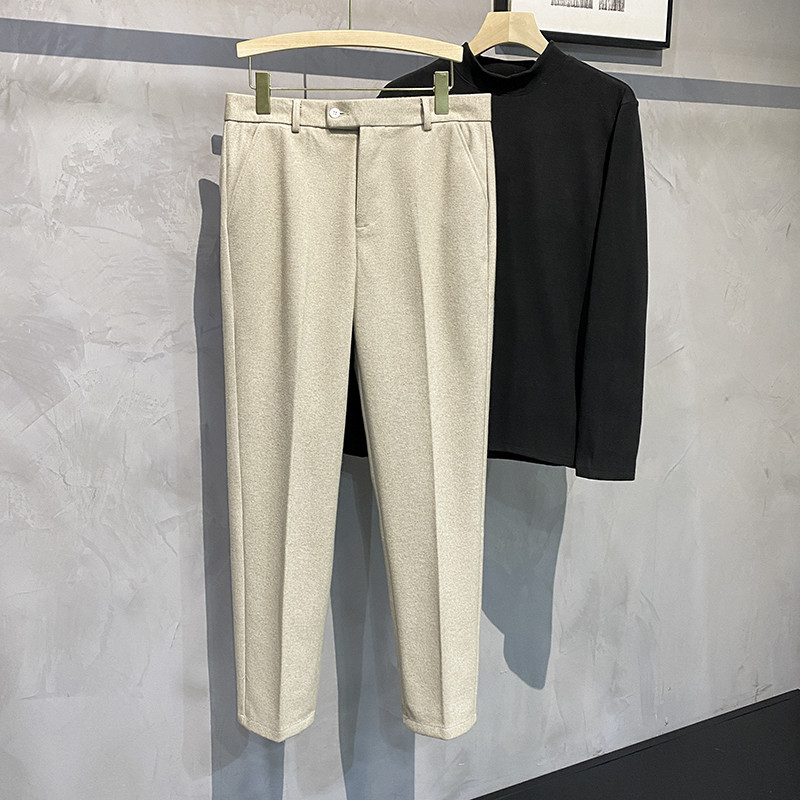 Sügises uued paksud ülikonnapüksid, meeste sirge kardinaga Korea mood Klassikaline äri vabaaja villased pidulikud püksid meeste kohv beež