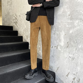 Nove jesenske hlače od samta, muške modne, ležerne, vintage ravne uske harem hlače, muške ulične kavane kaki sive