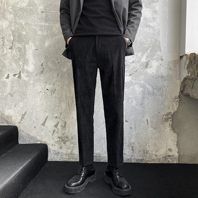 Nove jesenske hlače od samta, muške modne, ležerne, vintage ravne uske harem hlače, muške ulične kavane kaki sive