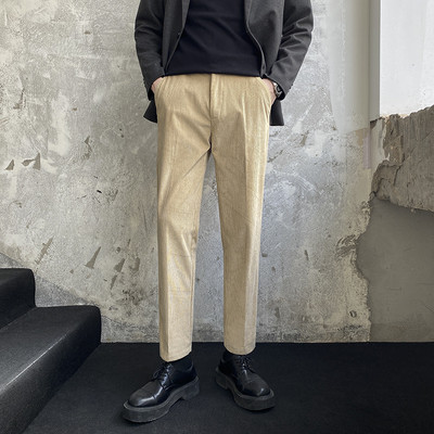 Nove jesenske hlače od samta, muške modne, ležerne, vintage ravne uske harem hlače, muške ulične kavane kaki sive