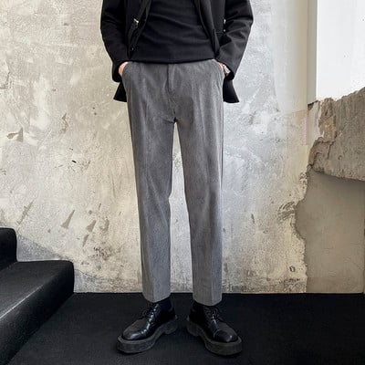 Nove jesenske hlače od samta, muške modne, ležerne, vintage ravne uske harem hlače, muške ulične kavane kaki sive