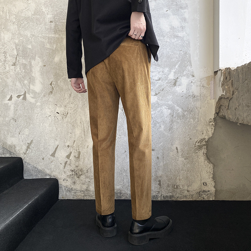 Nove jesenske hlače od samta, muške modne, ležerne, vintage ravne uske harem hlače, muške ulične kavane kaki sive