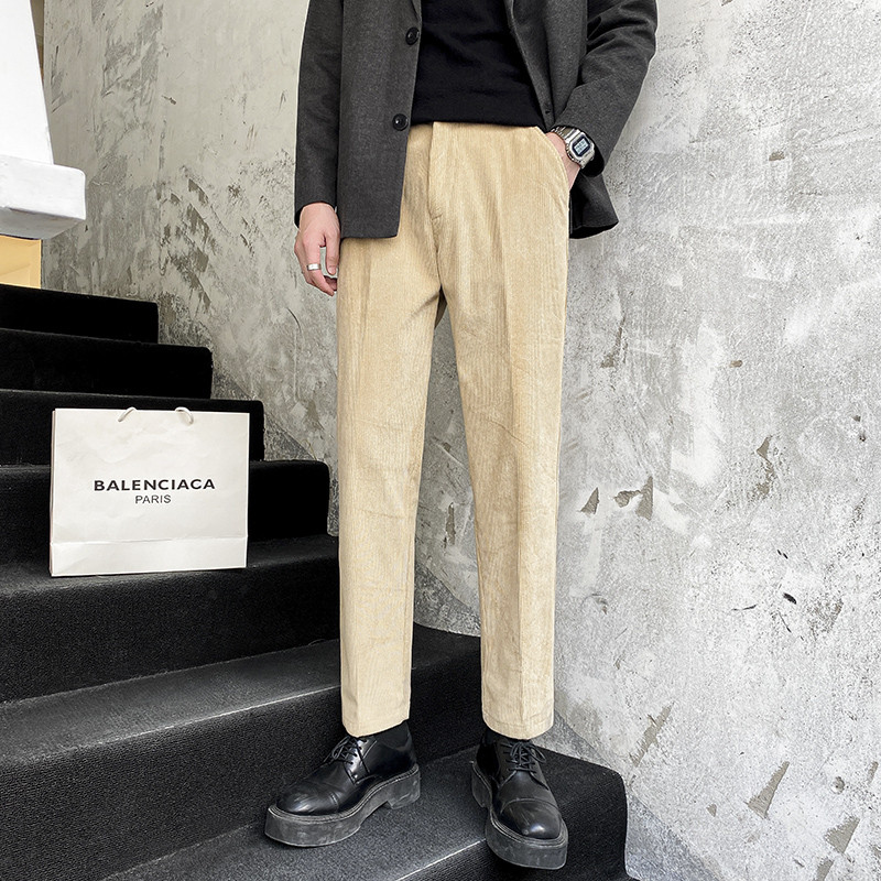 Nove jesenske hlače od samta, muške modne, ležerne, vintage ravne uske harem hlače, muške ulične kavane kaki sive