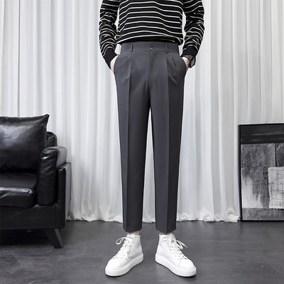 Vabaaja ülikonnapüksid Meeste kevadsügis Mugav soliidne pahkluuni ulatuv kleit Korea moodne meeste bränd püksid sinine hall kohv