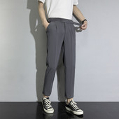 Pantaloni casual pentru bărbați, la modă coreeană, drepți, slim, cu draperie, la birou, până la glezne, pantaloni pentru bărbați, cafea, kaki, alb