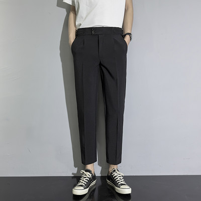 Pantaloni casual pentru bărbați, la modă coreeană, drepți, slim, cu draperie, la birou, până la glezne, pantaloni pentru bărbați, cafea, kaki, alb