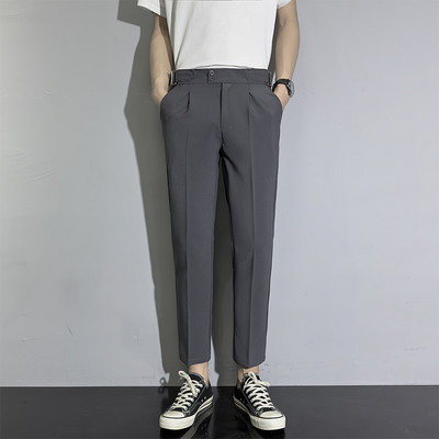 Pantaloni casual pentru bărbați, la modă coreeană, drepți, slim, cu draperie, la birou, până la glezne, pantaloni pentru bărbați, cafea, kaki, alb