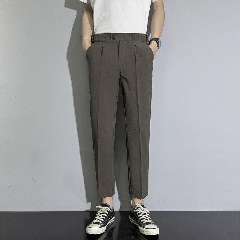 Pantaloni casual pentru bărbați, la modă coreeană, drepți, slim, cu draperie, la birou, până la glezne, pantaloni pentru bărbați, cafea, kaki, alb