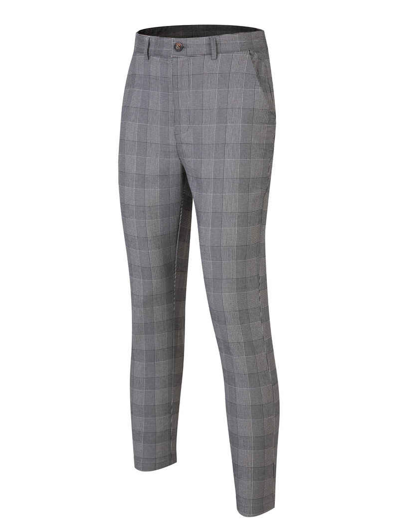 Uued meeste ärilised vabaaja püksid mood Klassikaline triibuline ruuduline must soliidsed püksid kõrge kvaliteediga pidulik ülikond pliiats püksid meestele