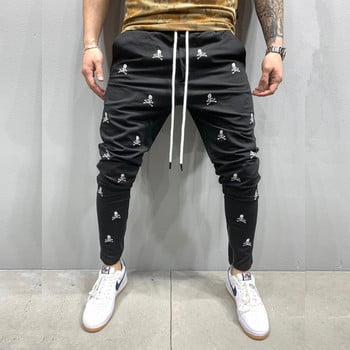 Мъжки нови джогинг тактически панталони Harajuku Style Skull Embroidery Skinny Casual панталони Мъжки хип-хоп крака Спортни панталони с цип 바지