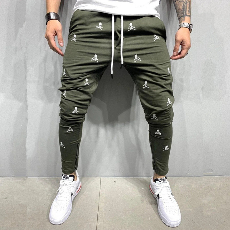 Vyriškos naujos bėgimo sportinės kelnės Harajuku stiliaus kaukolės siuvinėjimas siauros laisvalaikio kelnės Vyriškos hip-hop pėdos, užtrauktuku aukštyn sportinės kelnės 바지