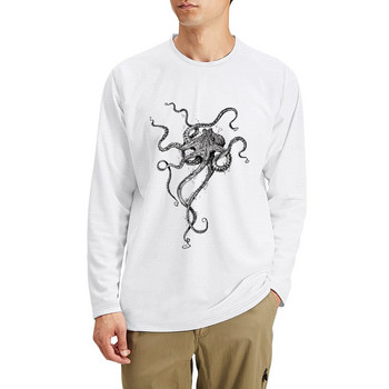 Нова дълга тениска Octopus, бързосъхнеща тениска, естетично облекло, ретро тениска, забавни тениски за мъже